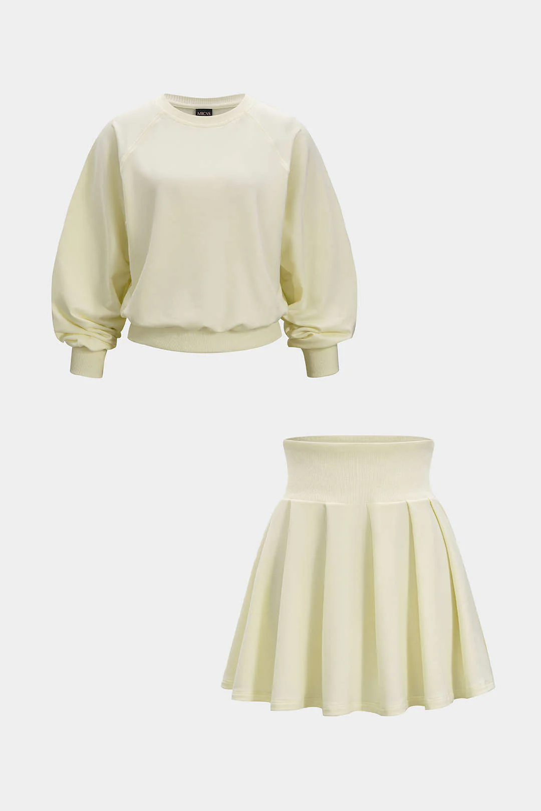 Solid Long-Sleeve Top And Pleated Skirt Set - Flockneti