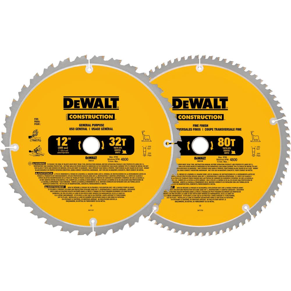 DEWALT 12-in 80T and 12-in 32T Saw Blade - Flockneti