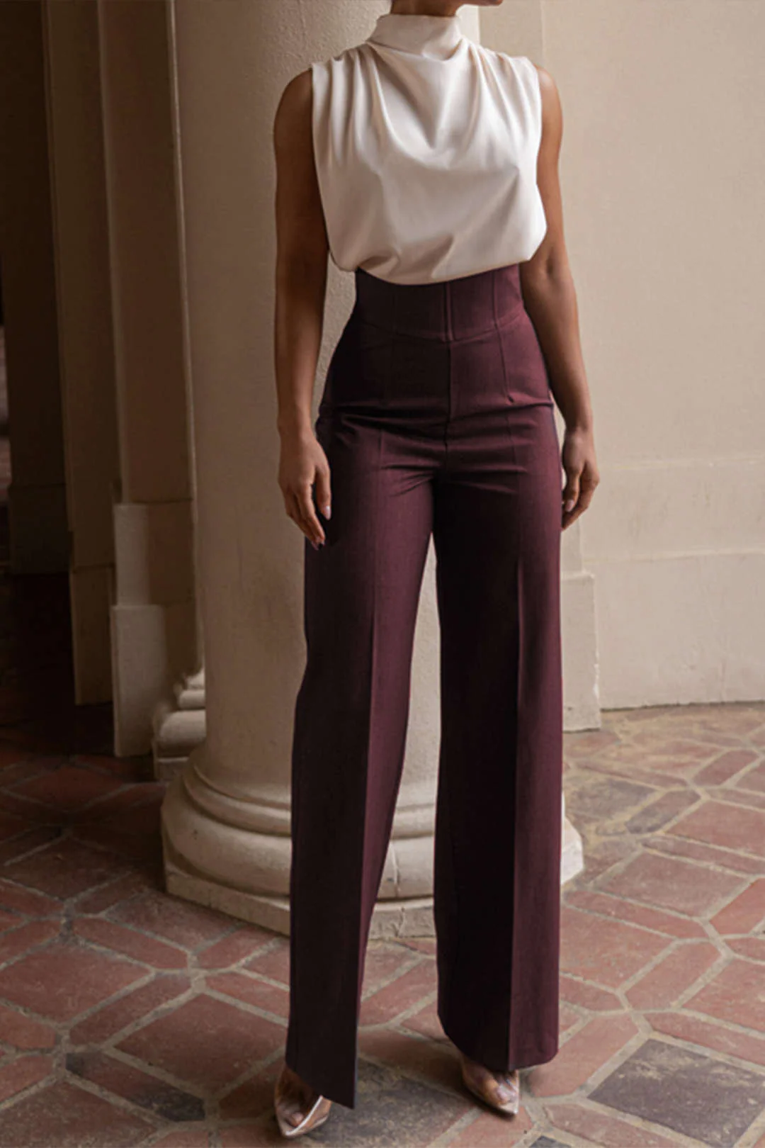 Basic High-Waisted Wide Leg Trousers - Flockneti