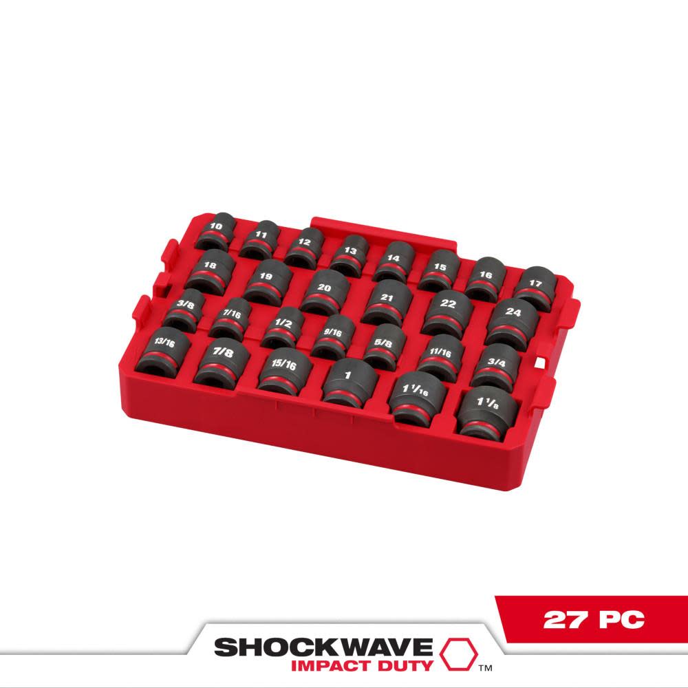 Milwaukee SHOCKWAVE Impact Duty Socket 1/2 Dr 27pc SAE/MM Tray Set - Flockneti