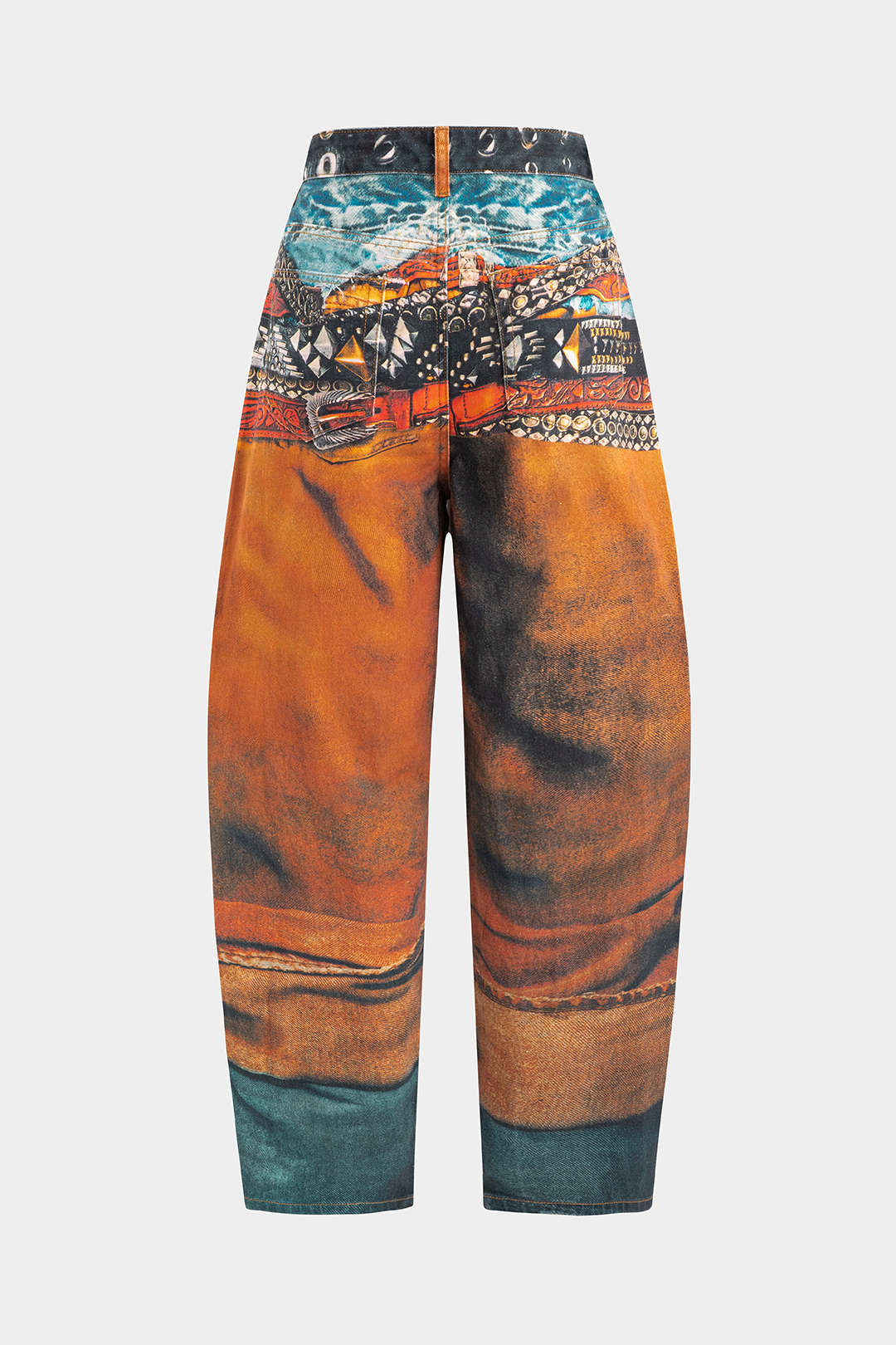Retro Print Denim Barrel Jeans - Flockneti