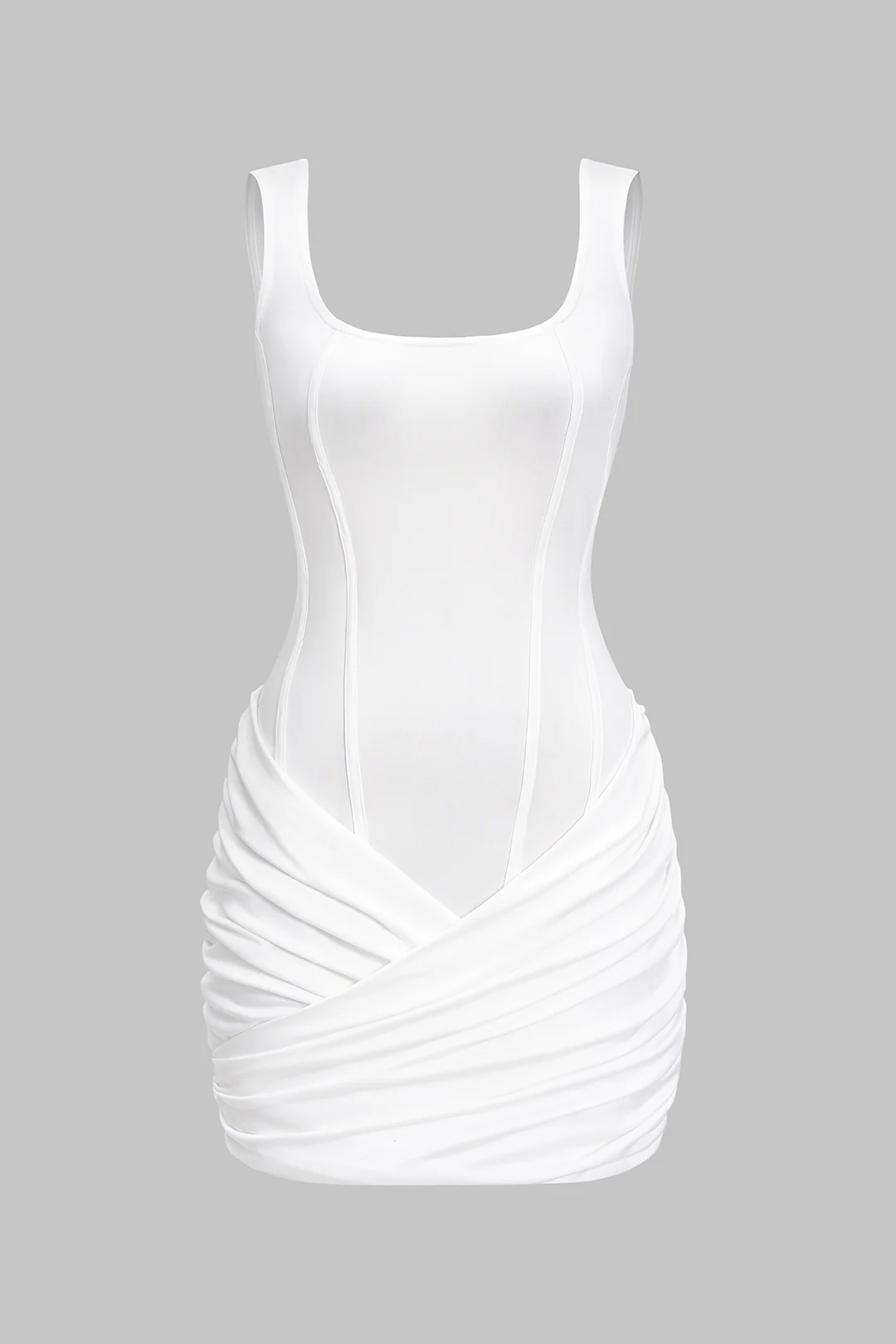 Ruched Asymmetrical Sleeveless Mini Dress - Flockneti