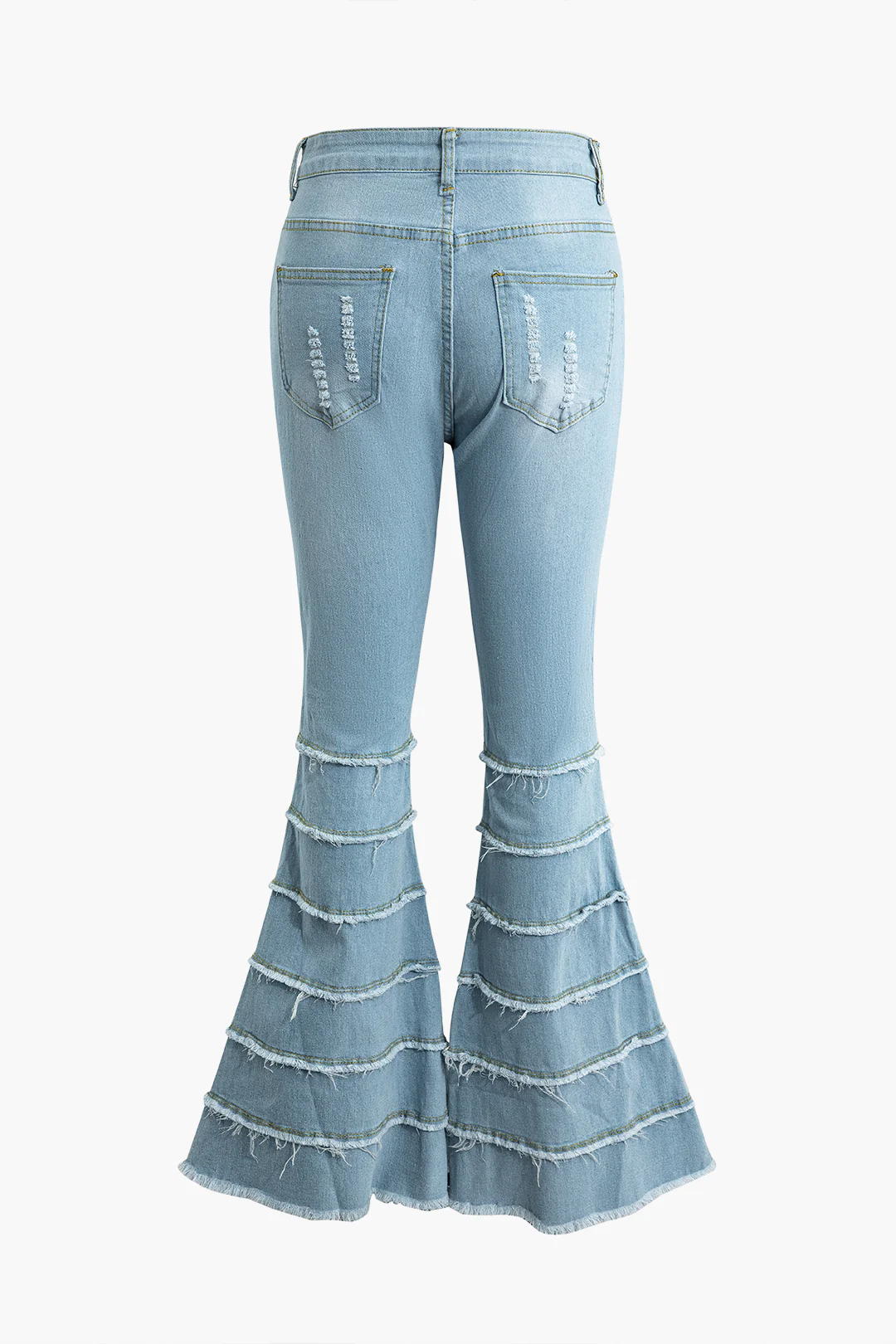 Denim Fringe Decor Ripped Flared Jeans - Flockneti