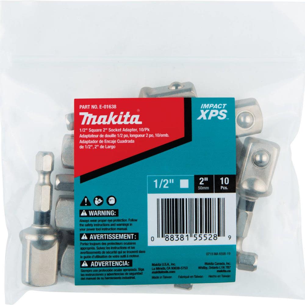 Makita Impact XPS 1/2″ Square 2″ Socket Adapter 10/pk Bulk - Flockneti