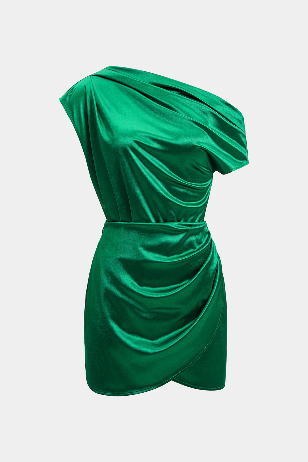 Satin One Shoulder Ruched Top And Asymmetrical Skirt Set - Flockneti