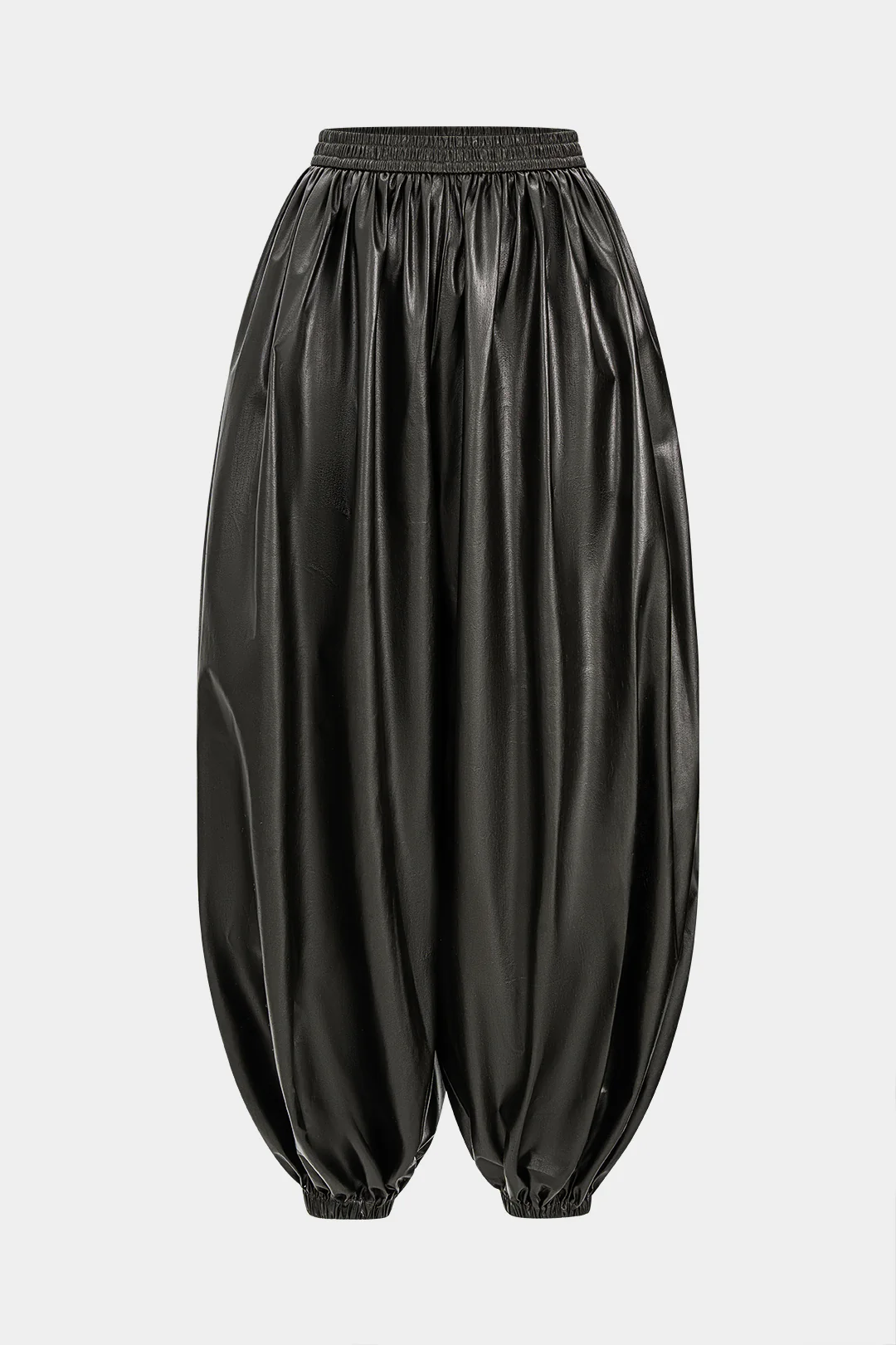 Faux Leather Ruched Wide Leg Trousers - Flockneti