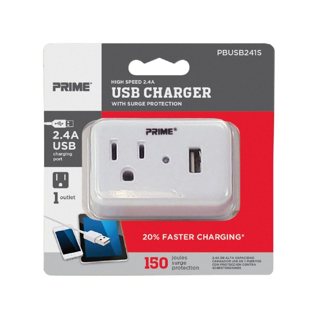 Prime 3 Prong 1 Outlet with 1 Port USB Charger - Flockneti