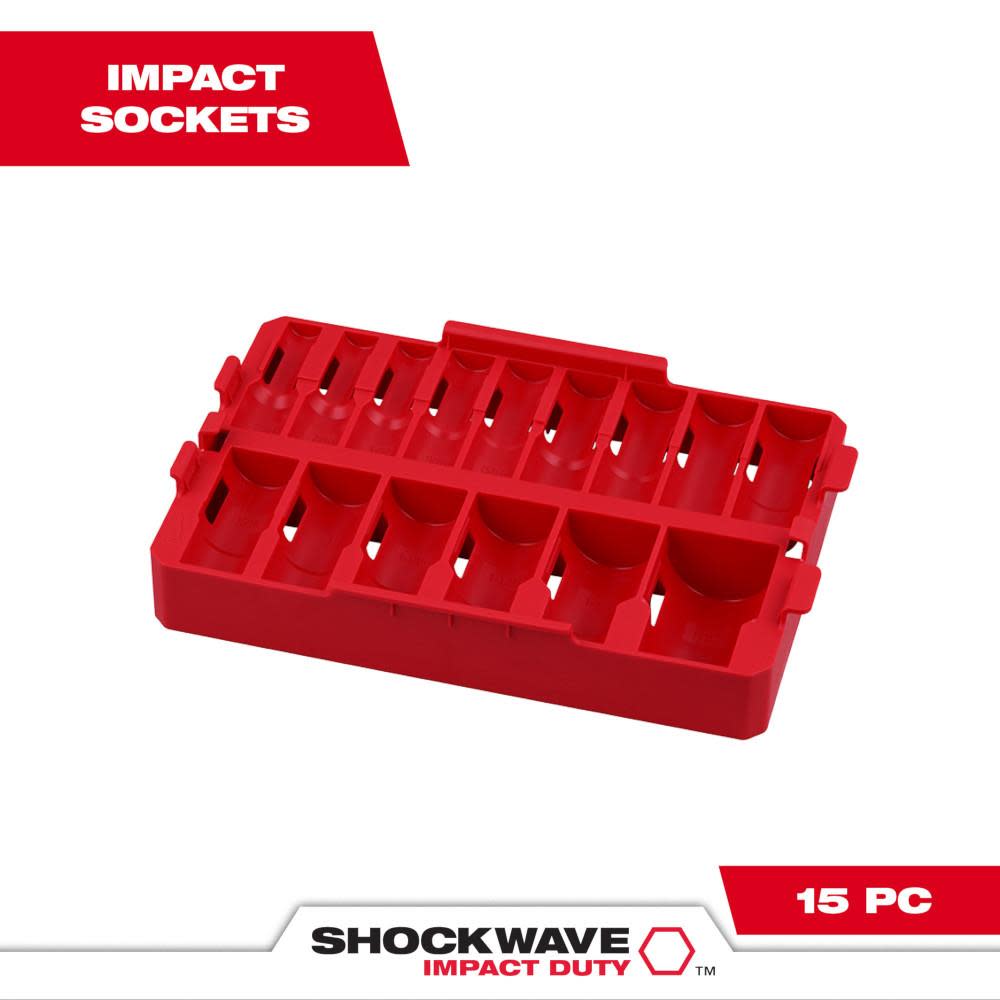 Milwaukee SHOCKWAVE Impact Duty Socket 1/2 Dr 15pc Tray Only - Flockneti