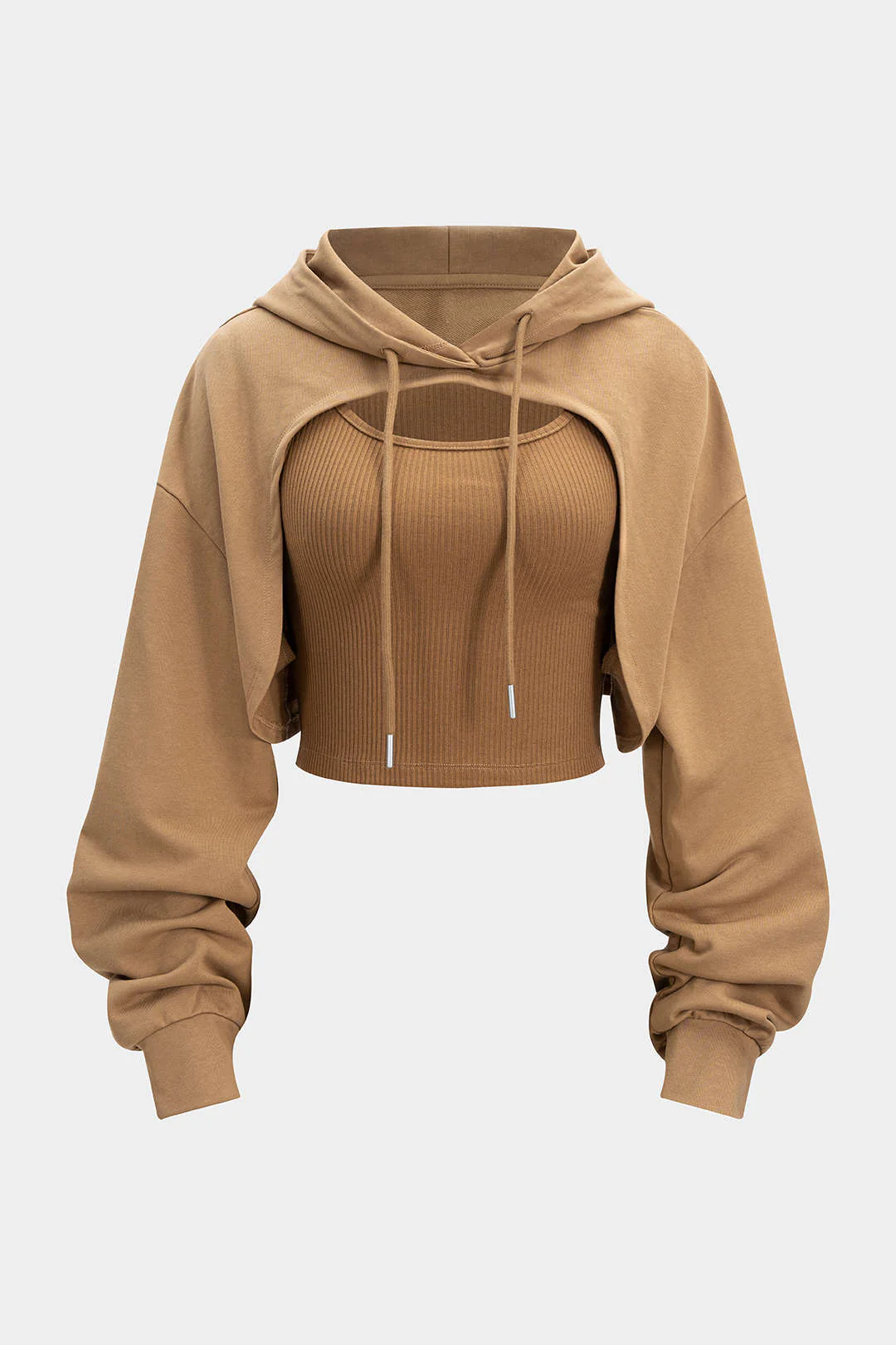 Knit Patchwork Drawstring Hoodie - Flockneti