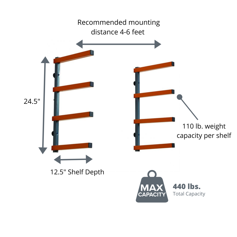 Bora Portamate 4-Level Wall Mounted Wood Storage Rack - Flockneti