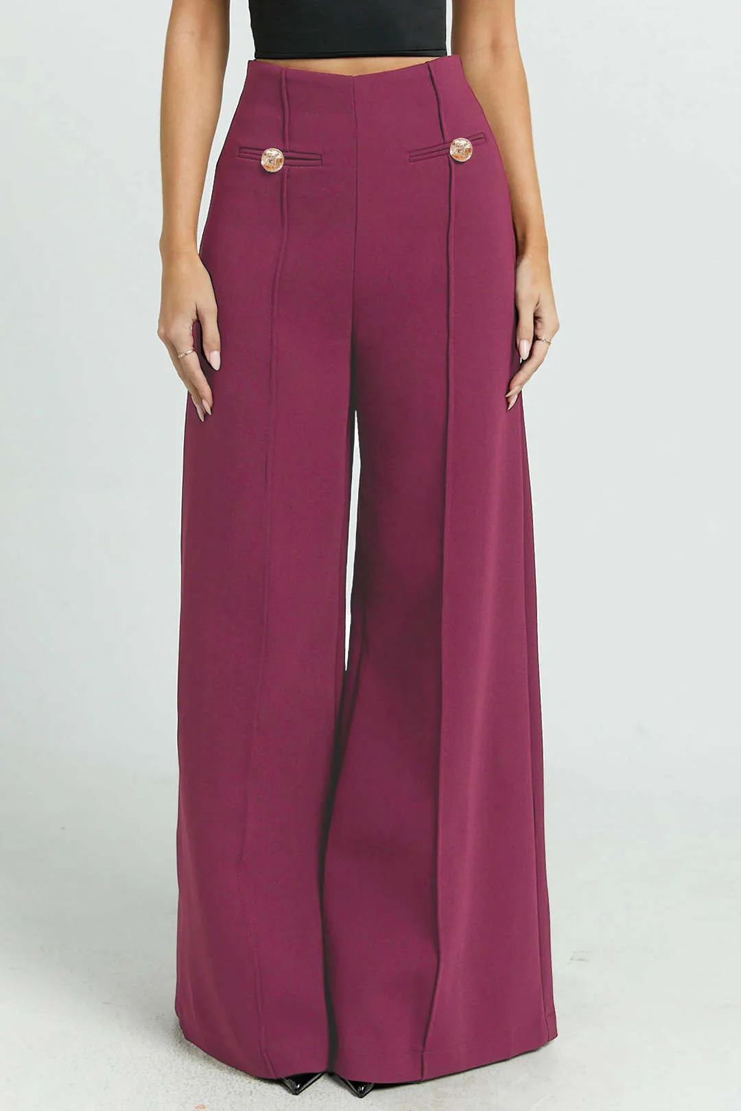 Solid High Waist Wide Leg Pants - Flockneti