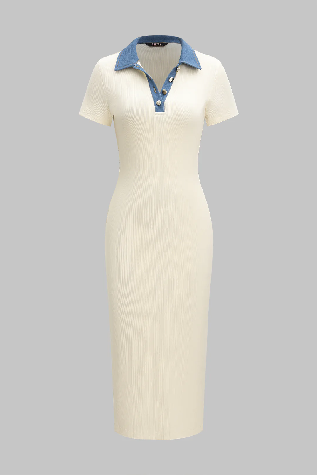 Denim Patchwork Short Sleeve Midi Dress - Flockneti
