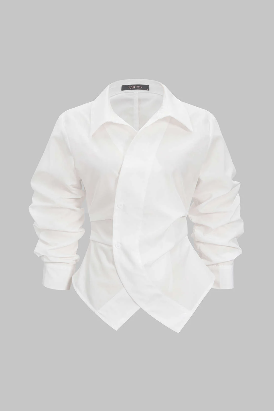 Button Irregular Ruched Long-Sleeve Shirt - Flockneti