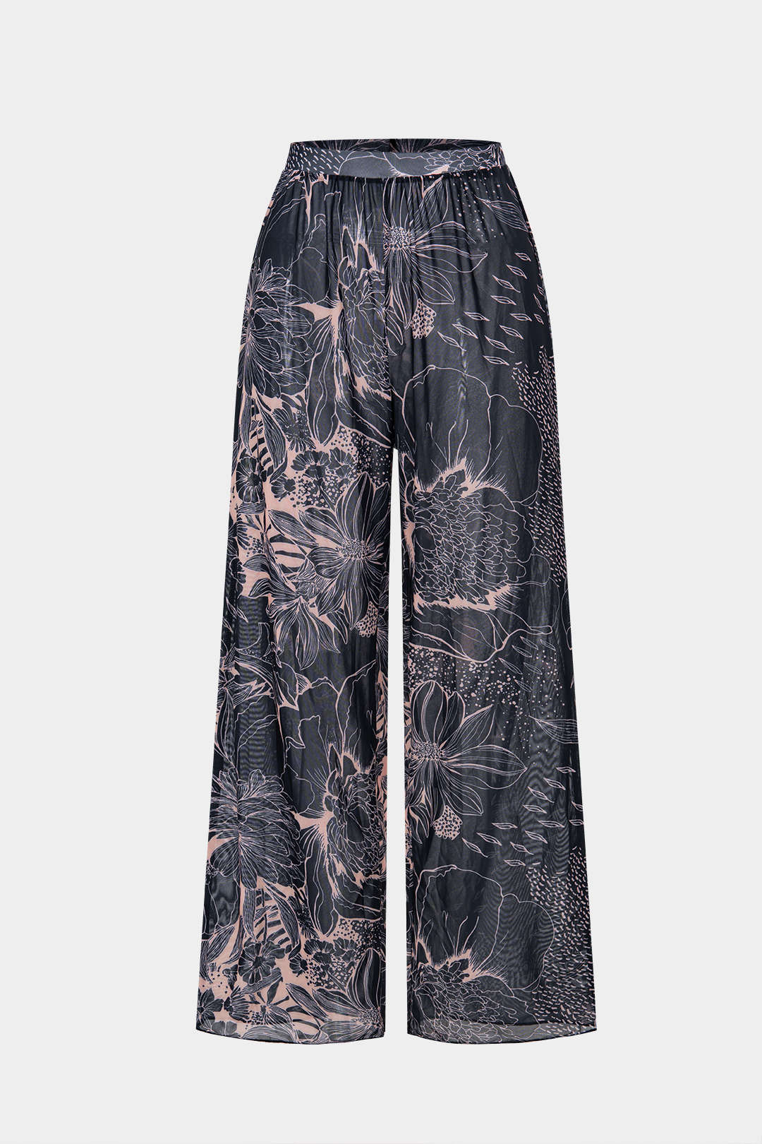 Floral Print Mesh Ruched High Waist Pants - Flockneti