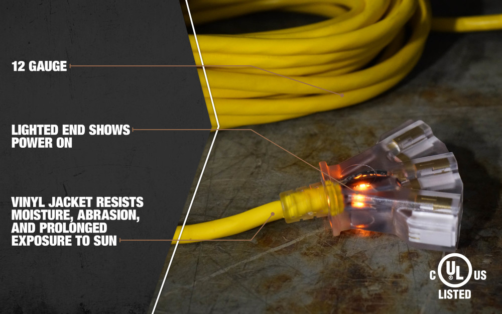 Southwire 3 Outlet Extension Cord Lighted End 12/3 SJTW 50′ - Flockneti