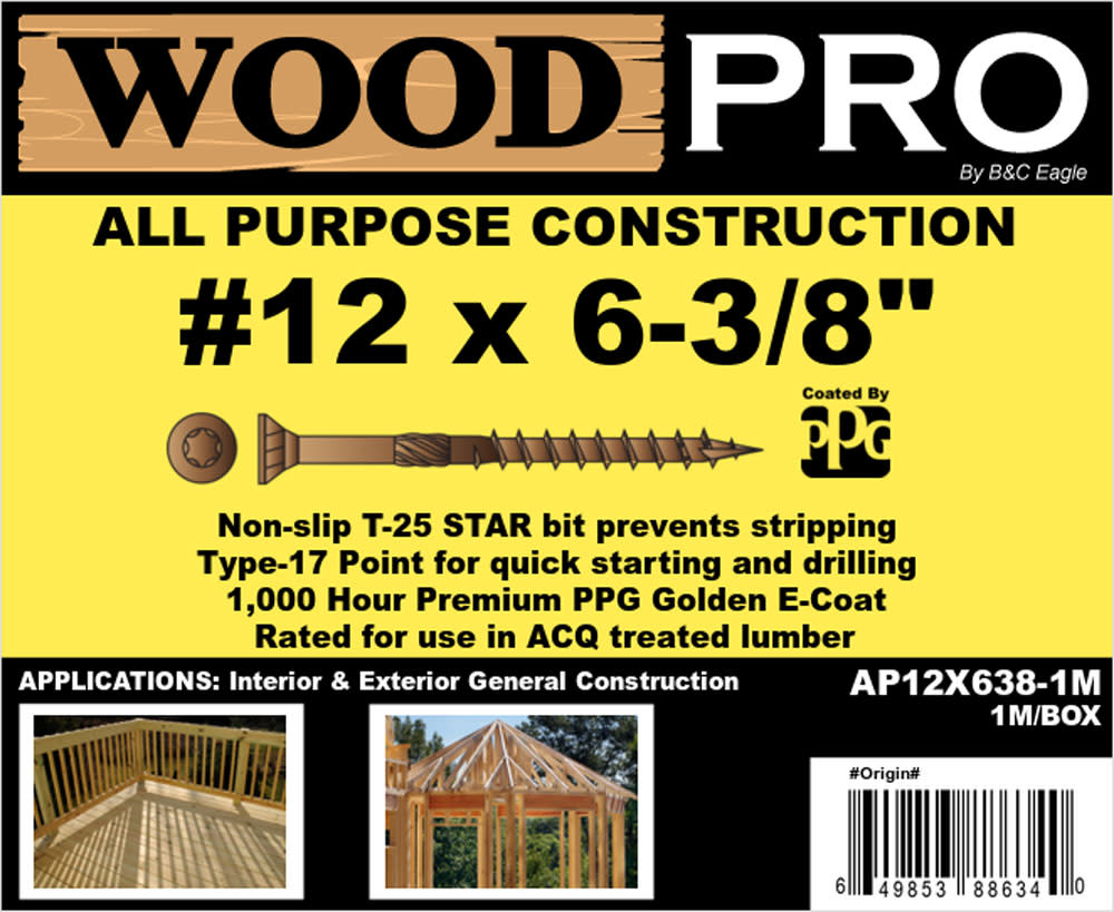 Woodpro (1000) #12 x 6-3/8 In. All Purpose Wood Screws - Flockneti