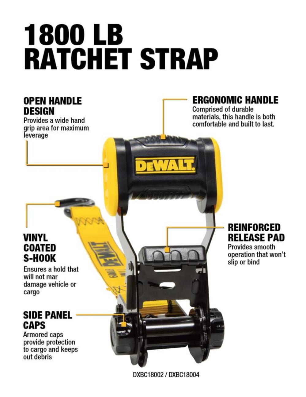 DEWALT 1.25″ x 12′ Ratchet Tie Down Straps 1800 LB Break Strength 4pk - Flockneti