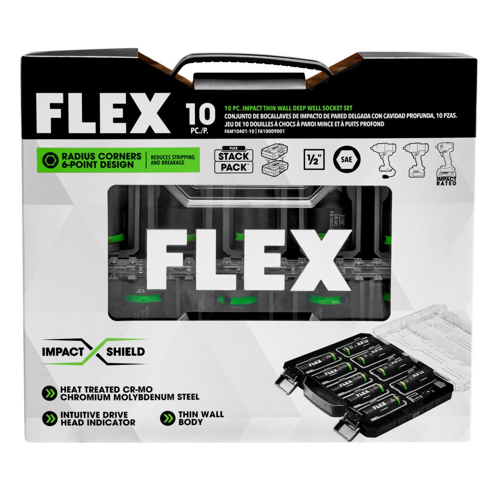 FLEX Impact Nut Socket Set Thin Wall Deep Well 1/2″ Drive 10pc - Flockneti