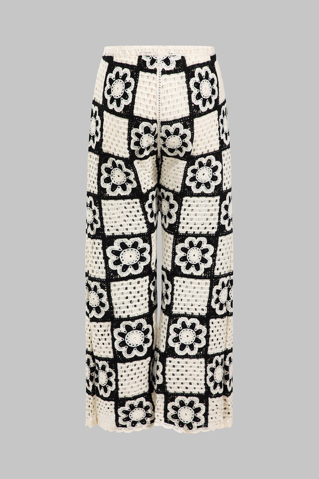 Knit Contrast Cut Out Wide Leg Pants - Flockneti