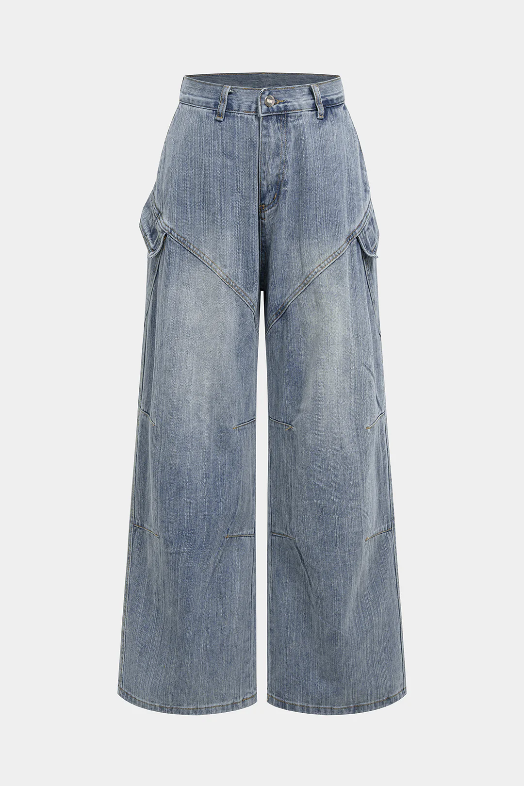 Denim Pocket Wide Leg Jeans - Flockneti