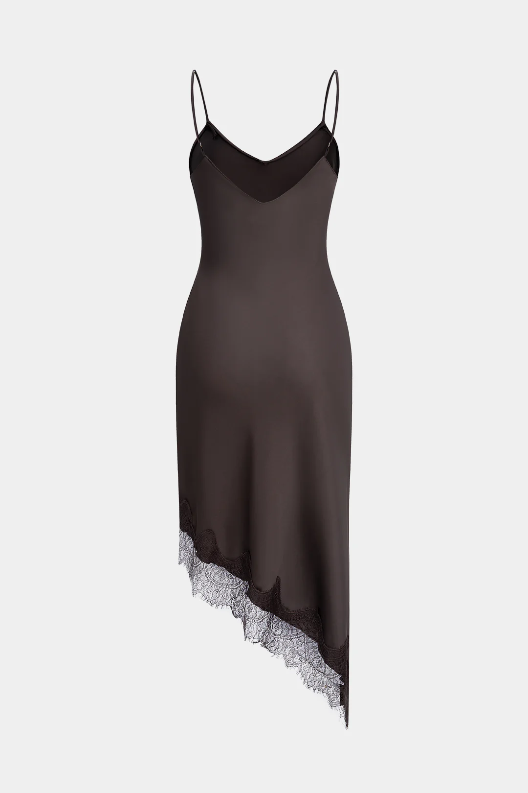 Satin Lace Trim Asymmetrical Sleeveless Midi Dress - Flockneti