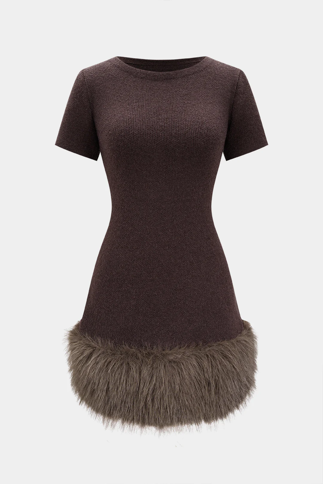 Knit Patchwork Faux Fur Short Sleeve Dress - Flockneti