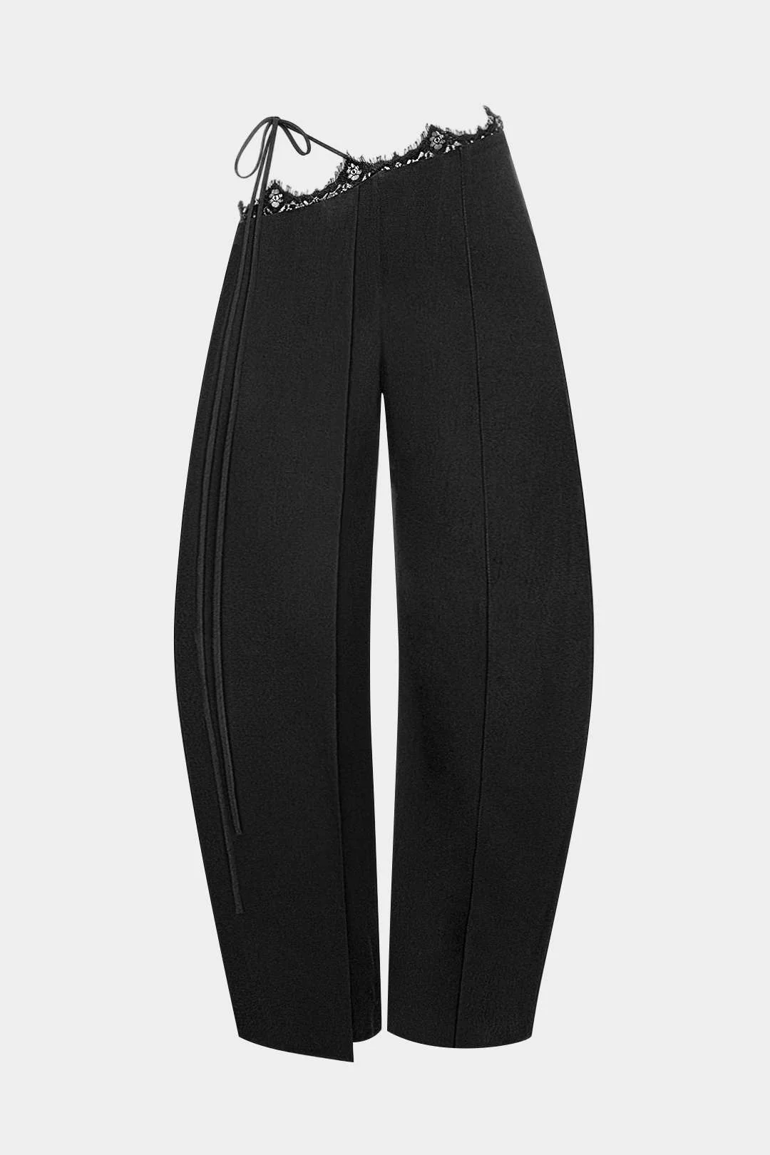 Lace Trim Tie Asymmetrical Wide Leg Pants - Flockneti