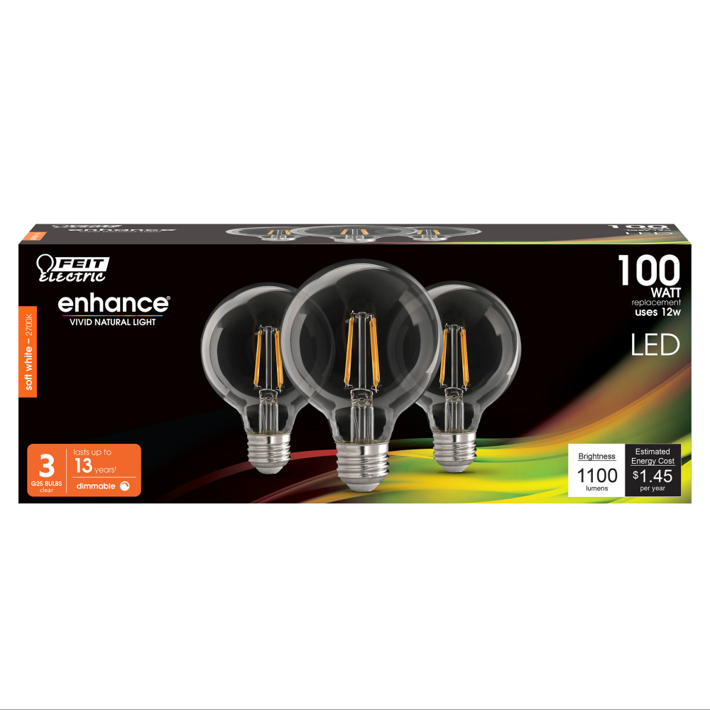 Feit Electric 100W G25 Soft White Filament LED Bulb 3pk - Flockneti