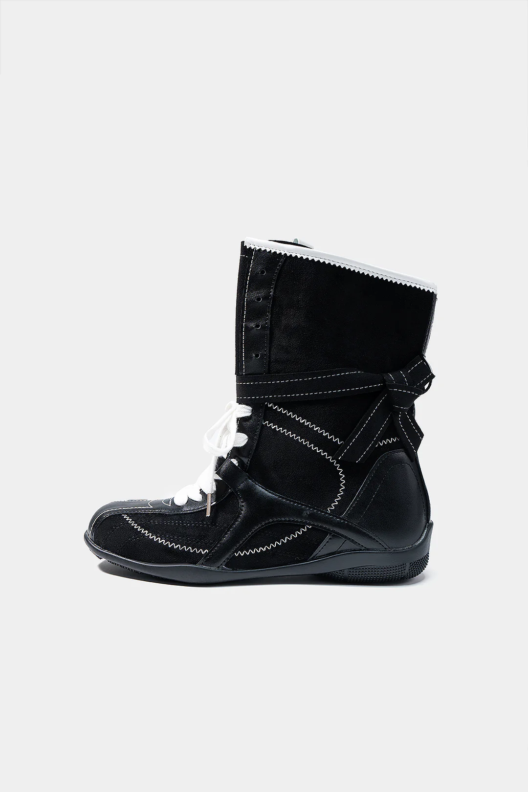 Leather Lace-Up Mid Calf Boots - Flockneti
