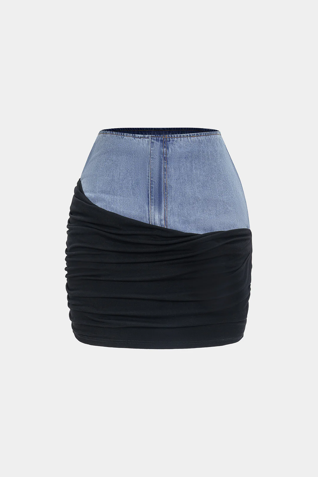 Denim Patchwork Ruched Skirt - Flockneti