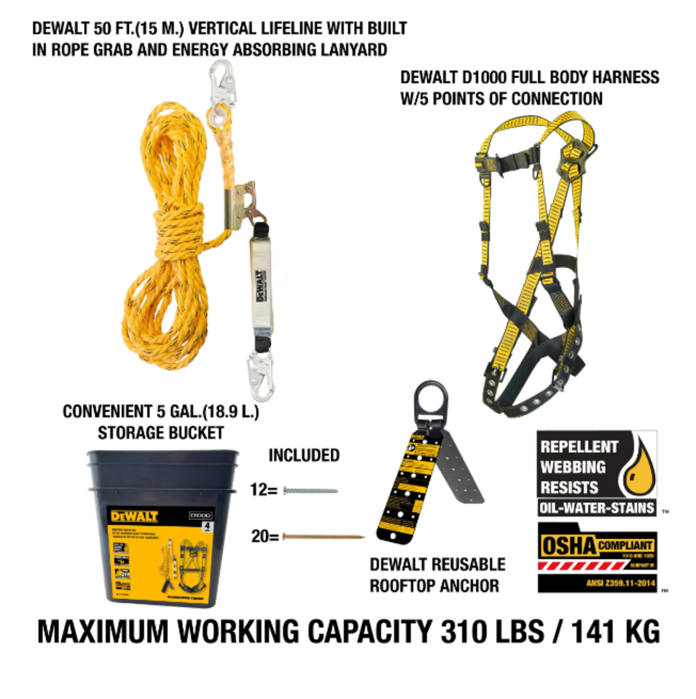 DEWALT Fall Protection Rooftop Safety Kit - Flockneti