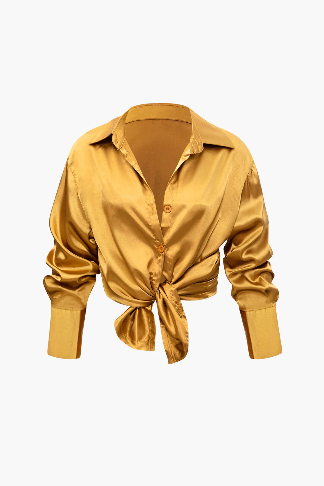 Satin Button Up Long Sleeve Shirt And Pants Set - Flockneti