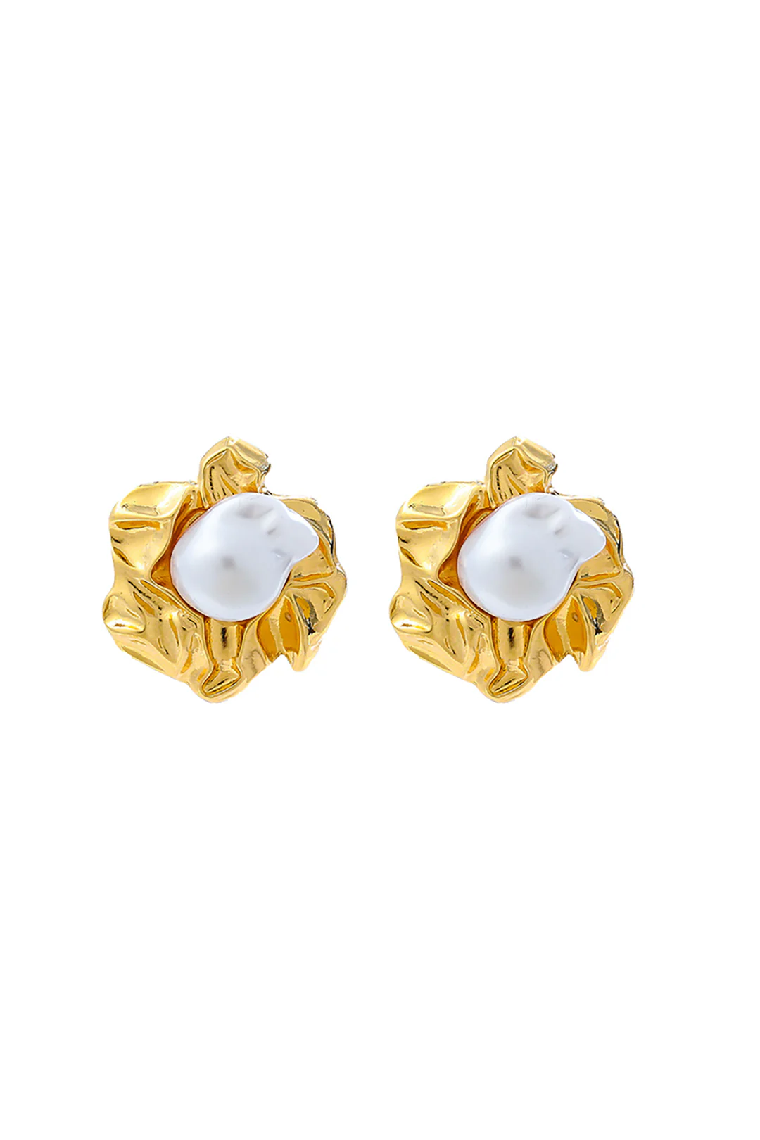 Metal Imitation Pearl Floral Earrings - Flockneti