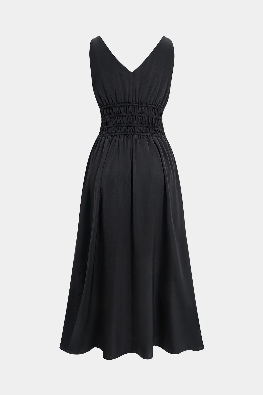 Satin Shirred Sleeveless Midi Dress - Flockneti