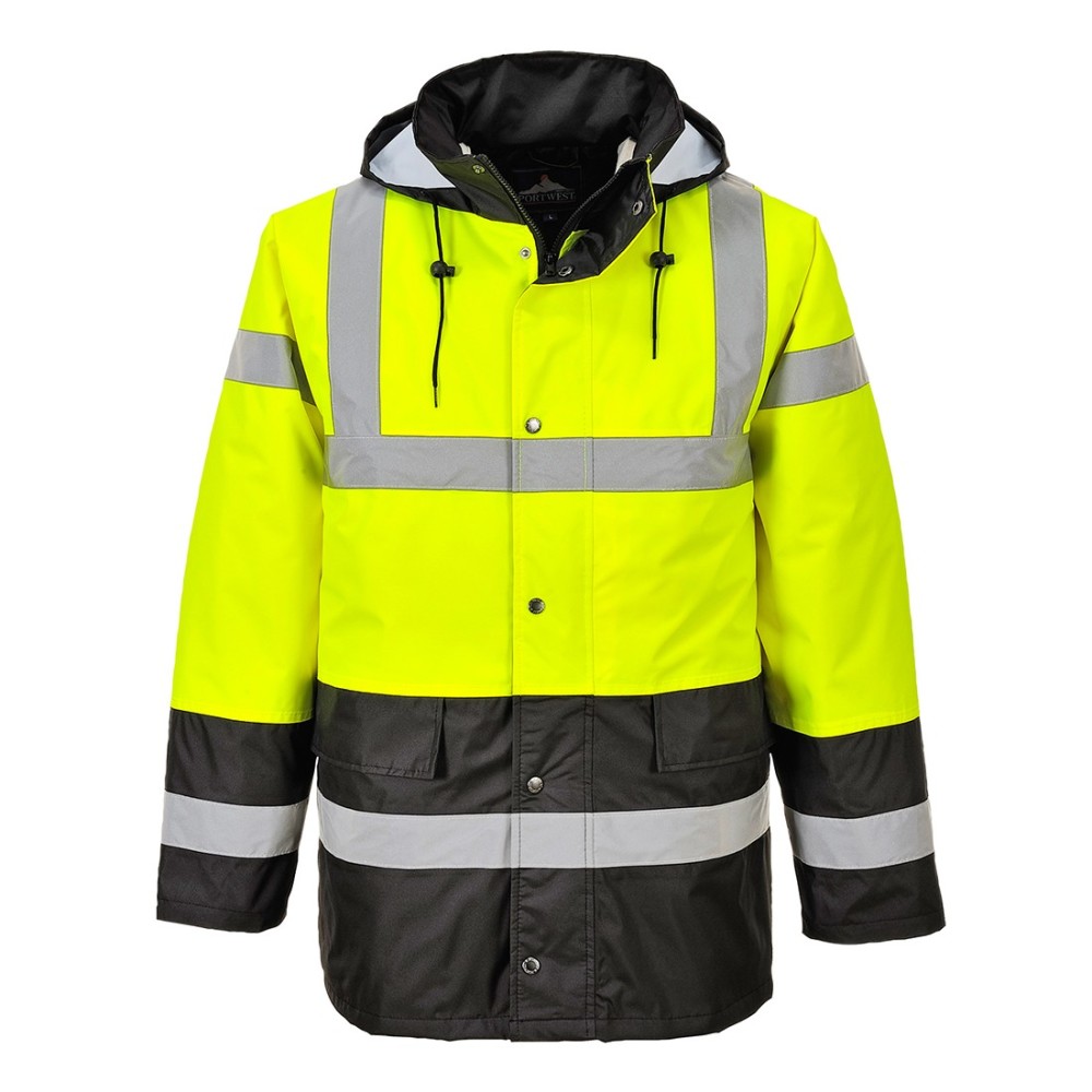 Portwest Yellow and Black Hi-Vis Contrast Traffic Jacket – 6XL - Flockneti