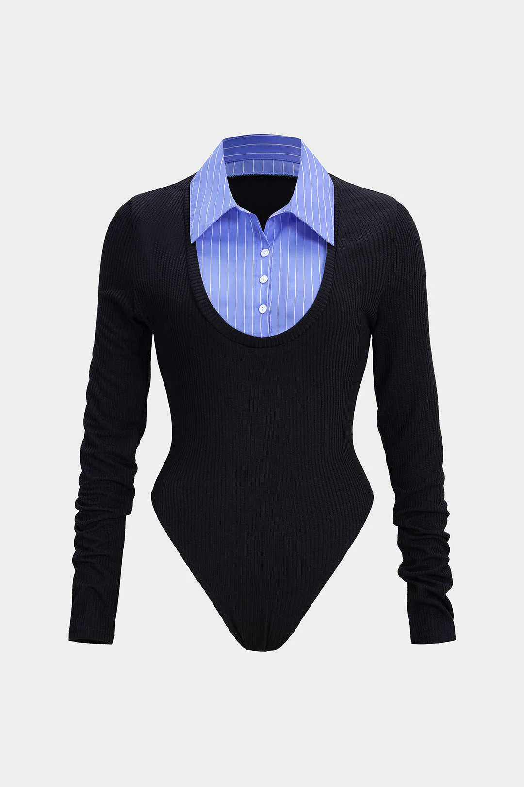 Patchwork Button Long Sleeve Bodysuit - Flockneti
