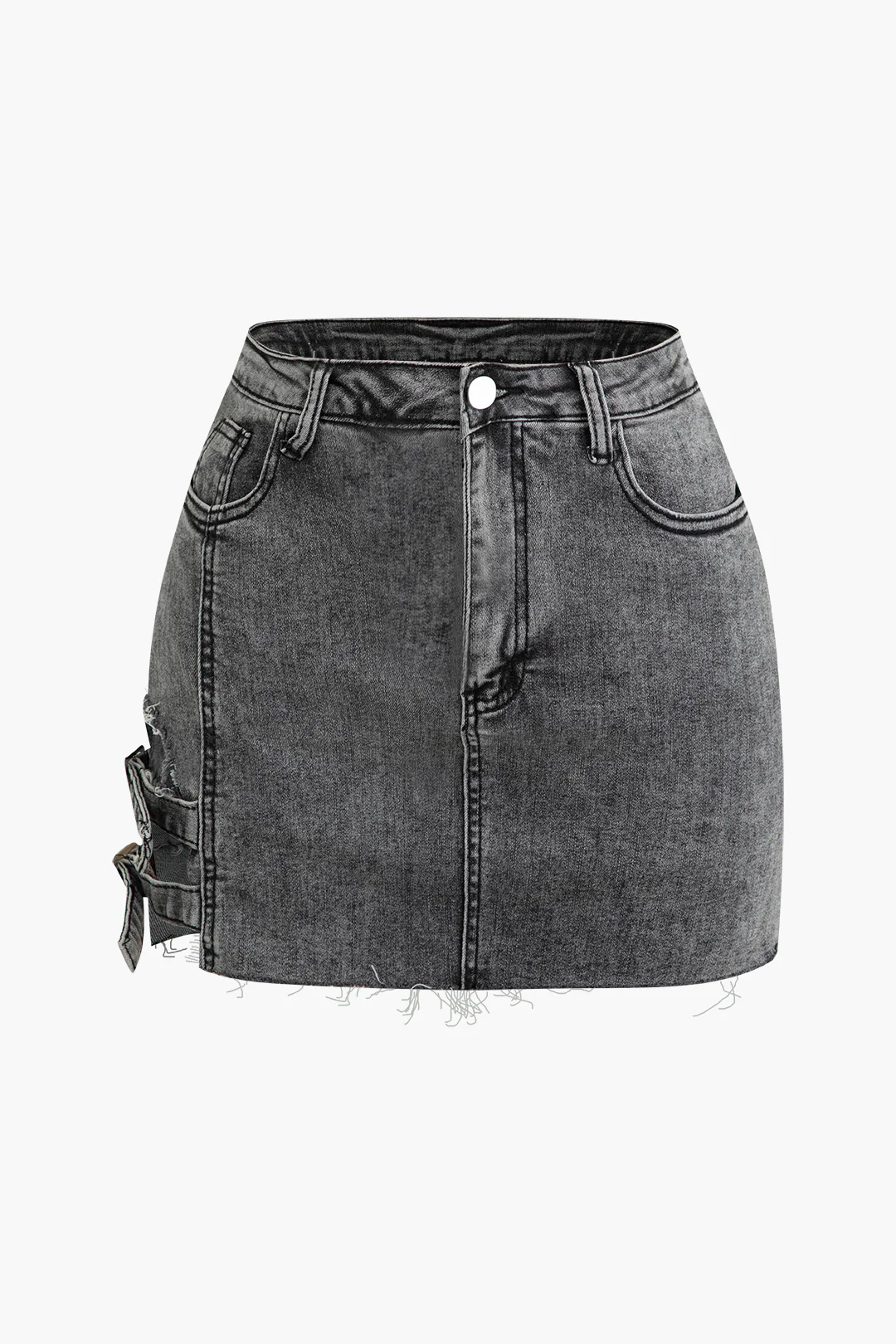 Denim Zipper Pocket Ripped Side Skirt - Flockneti