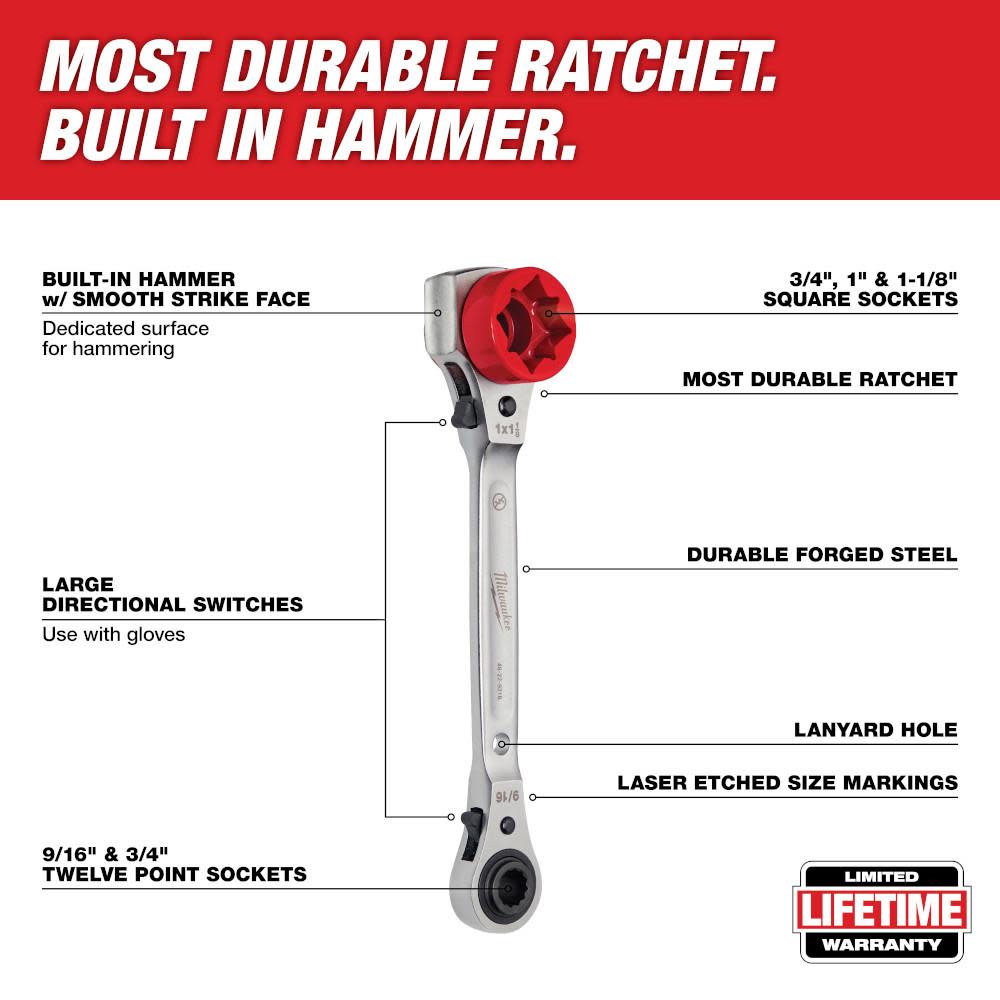 Milwaukee Linemans 5-in-1 Ratcheting Wrench - Flockneti