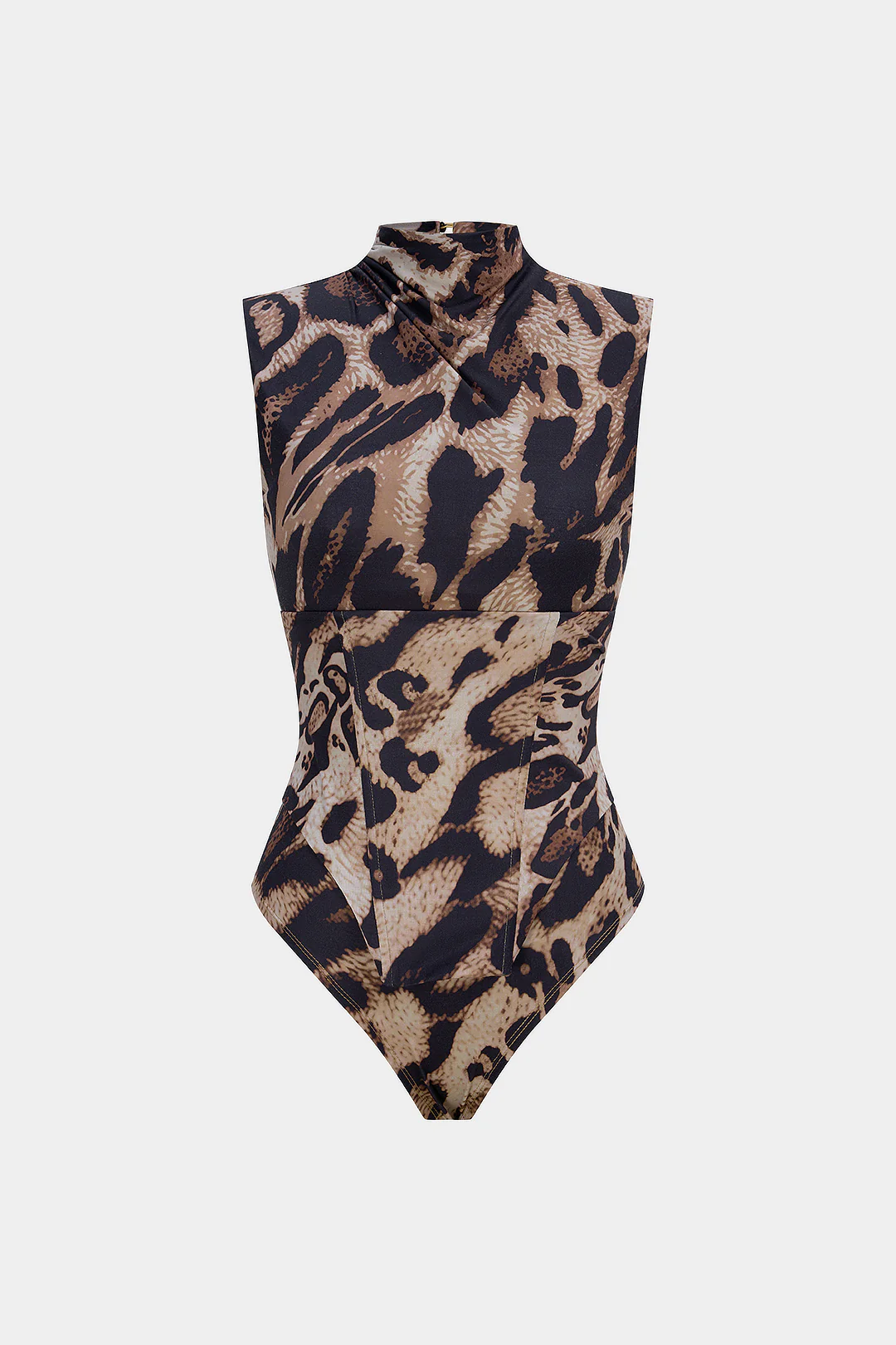 Leopard Print Sleeveless Bodysuit With Lace-Up Corset - Flockneti