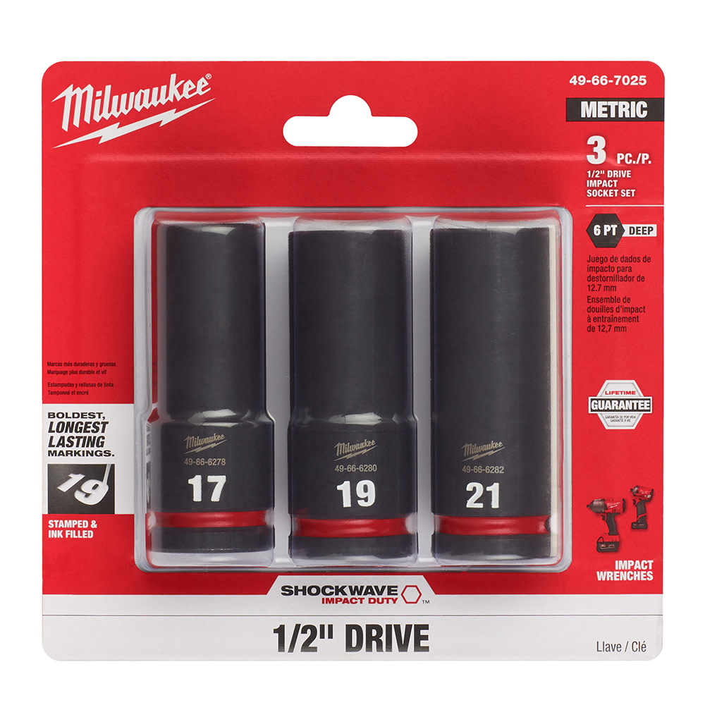 Milwaukee Impact Socket 1/2″ Drive Metric 6 Point 3pc - Flockneti