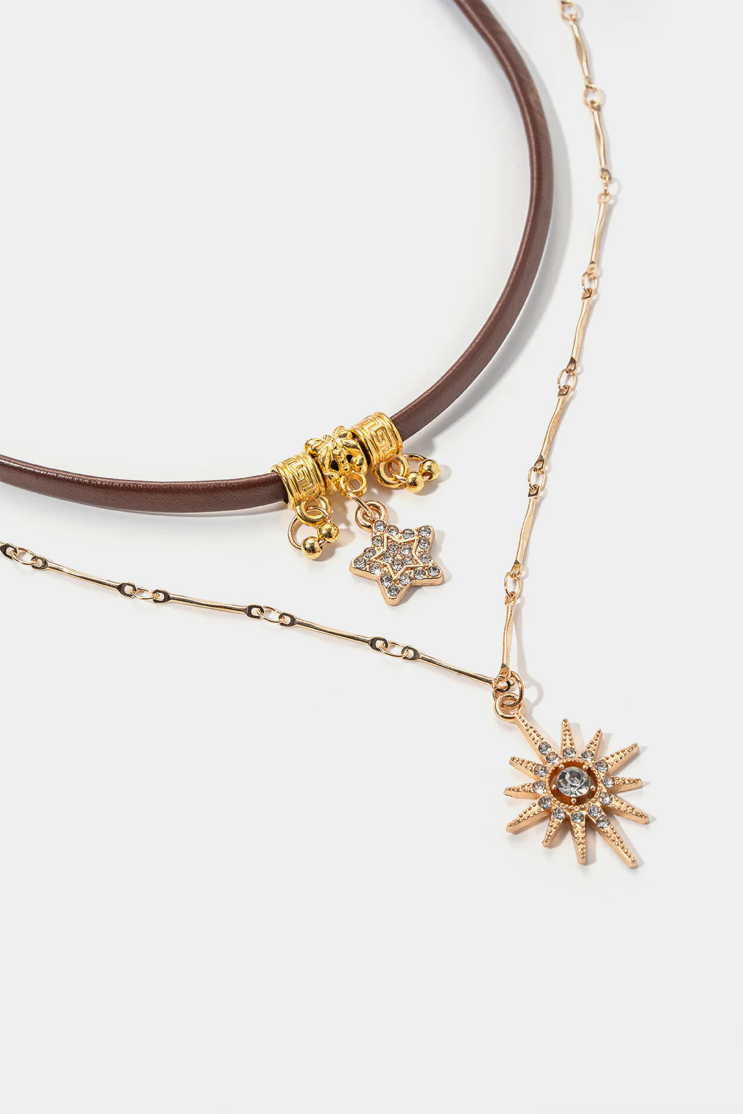 Leather Double-Layer Metallic Necklace - Flockneti