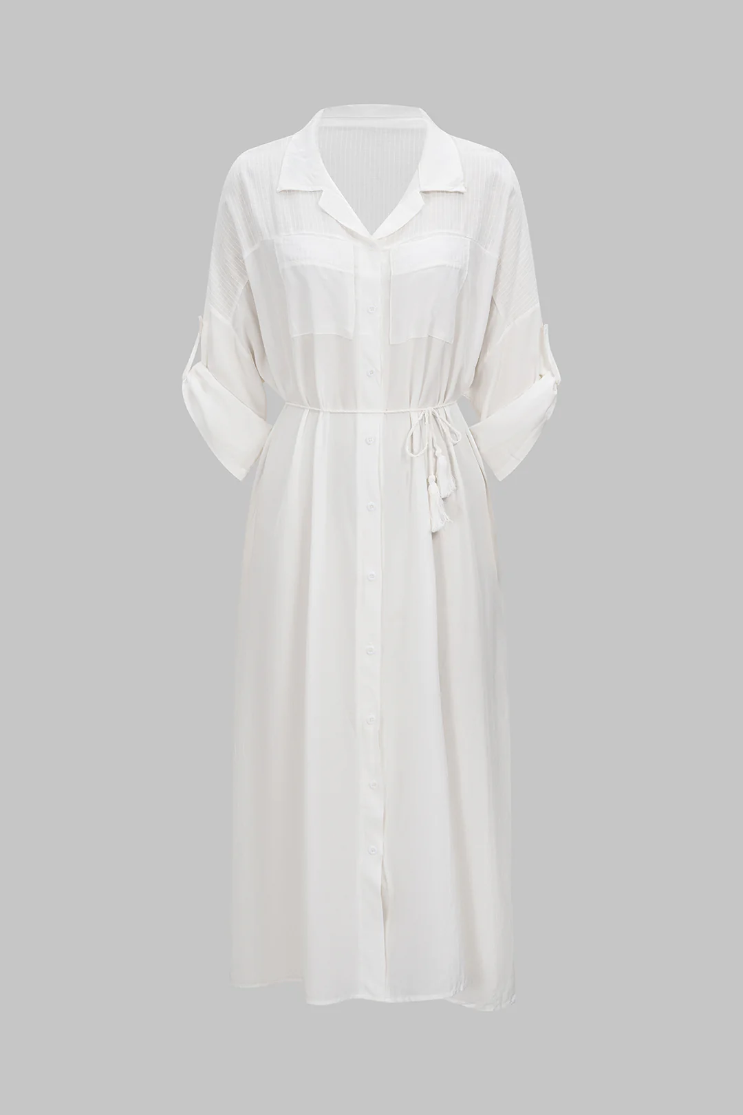 Lapel Button Long Sleeve Cover Up - Flockneti