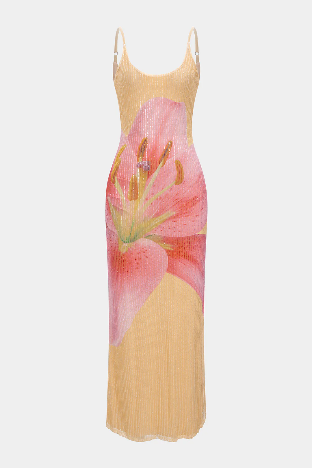 Floral Print Round Neck Backless Zipper Sleeveless Midi Dress - Flockneti