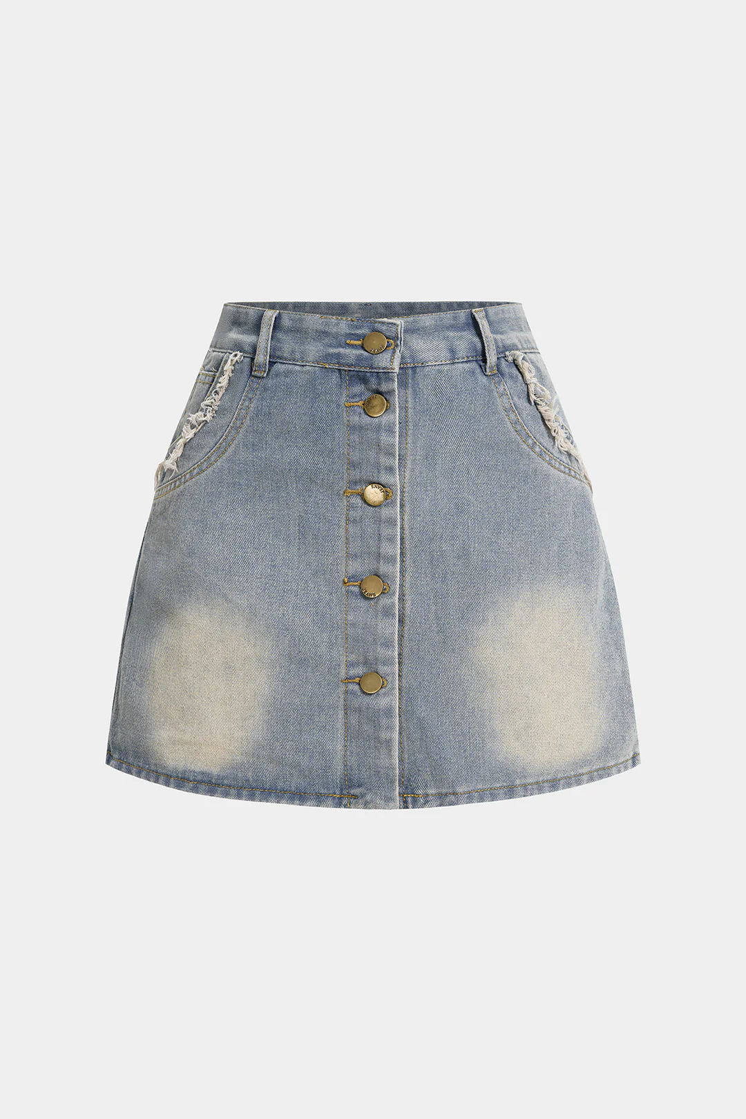 Denim Frayed Pocket High Waist Skirt - Flockneti
