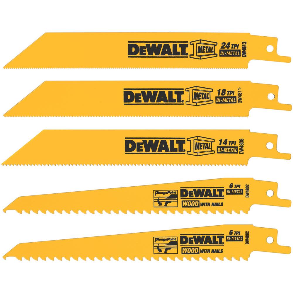 DEWALT 5 piece Bi-Metal Reciprocating Saw Blade Set - Flockneti