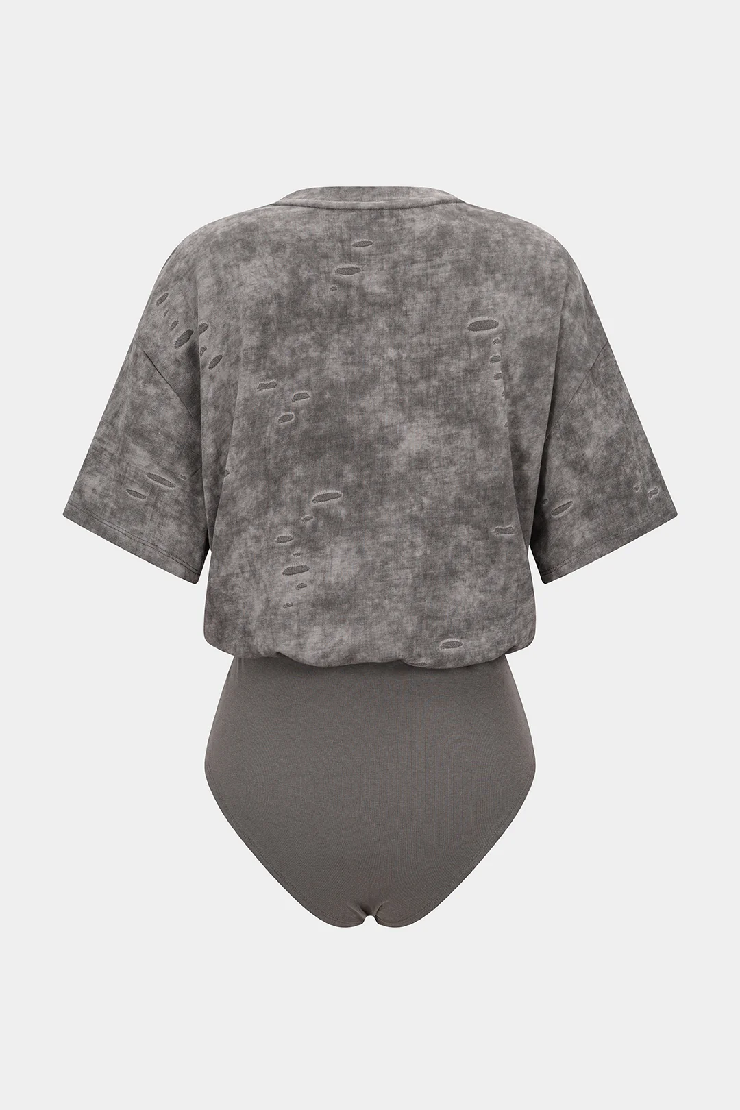 Letter Print Round Neck Ruched Short Sleeve Bodysuit - Flockneti