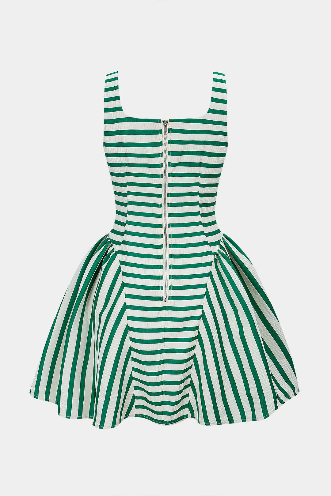 Stripes Print Square Neck Ruched Sleeveless Mini Dress - Flockneti
