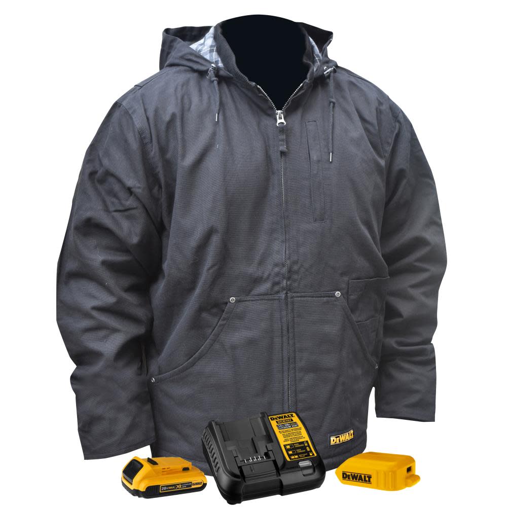 DEWALT Heated Jacket Black with Hood Kit Large - Flockneti