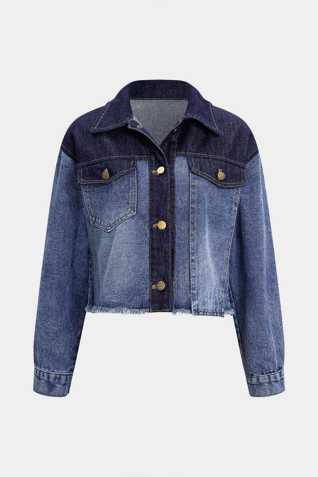 Denim Contrast Button Frayed Jacket - Flockneti