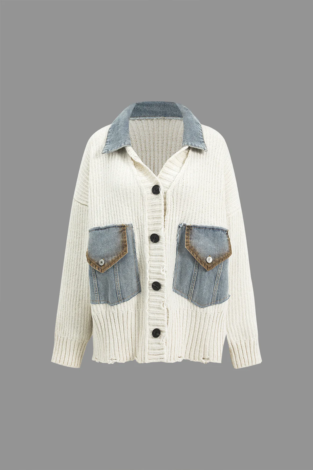 Knit Denim Patchwork Cardigan - Flockneti